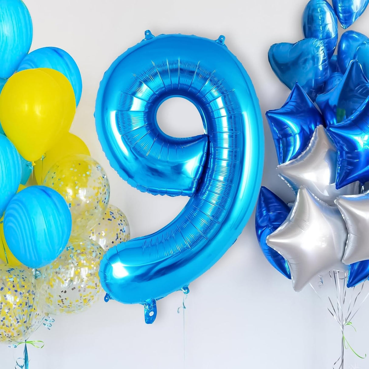 Fém fólia lufi figura, születésnapi témájú 40 cm, egyedi csomagolás, szívószállal, felfújható levegővel vagy héliummal, 9-es szám