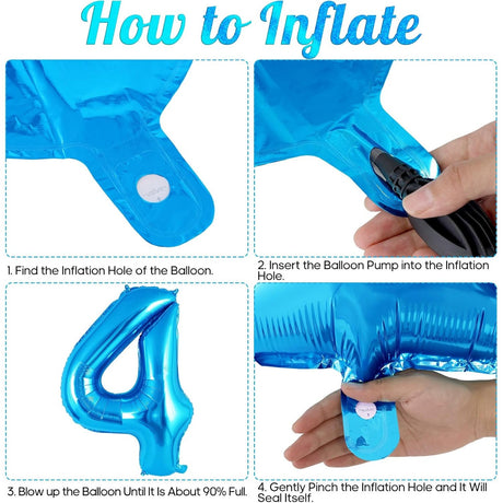 Balon din Folie Metalizata Vivimall, Figurina Cifra, Tema Aniversare 40 cm, Ambalaj Individual, Pai inclus, Umflare cu Aer sau Heliu, Albastru, Cifra 4 - vivimall.ro