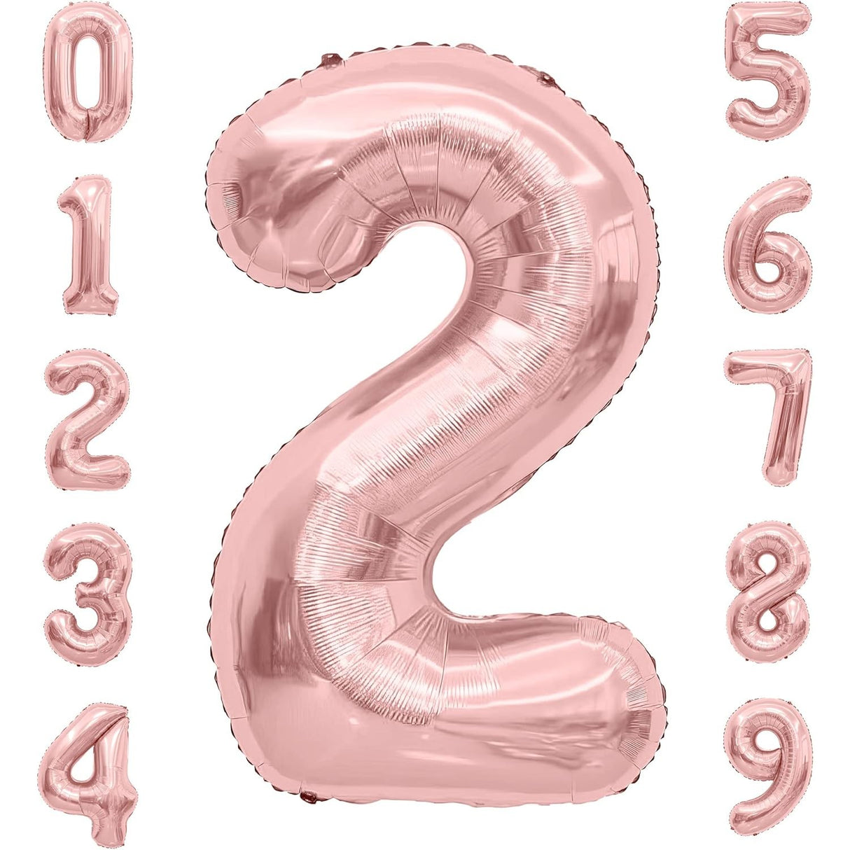 Balon din Folie Metalizata Vivimall, Figurina Cifra, Tema Aniversare 40 cm, Ambalaj Individual, Pai inclus, Umflare cu Aer sau Heliu, Rose Gold, Cifra 2 - vivimall.ro