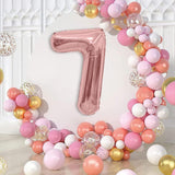 Balon din Folie Metalizata Vivimall, Figurina Cifra, Tema Aniversare 40 cm, Ambalaj Individual, Pai inclus, Umflare cu Aer sau Heliu, Rose Gold, Cifra 7 - vivimall.ro