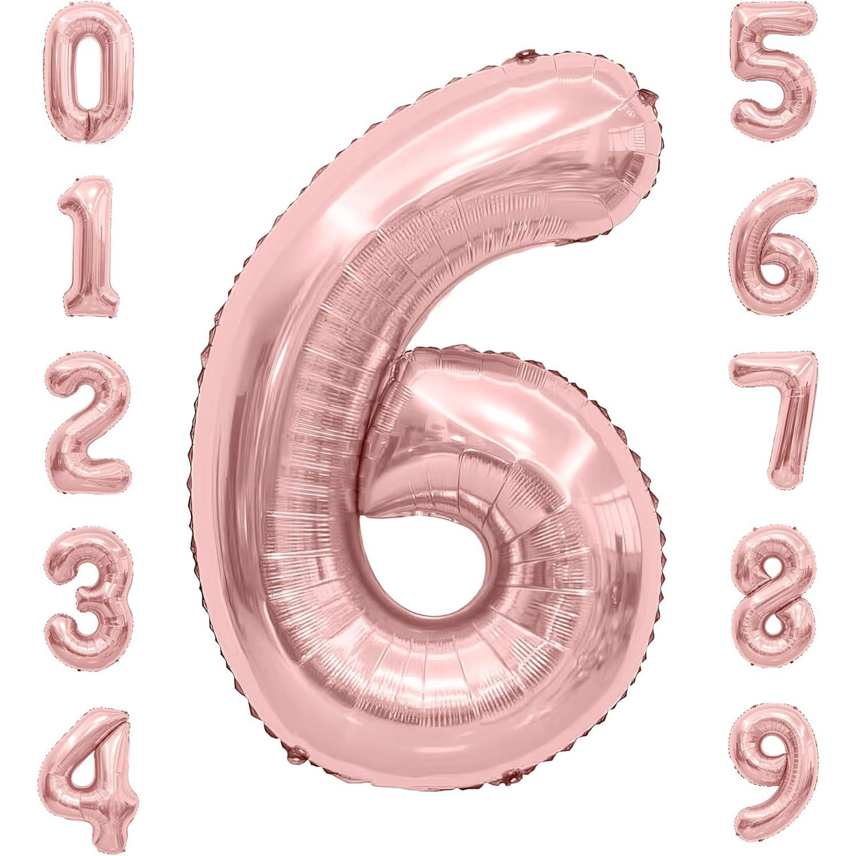 Balon din Folie Metalizata Vivimall, Figurina Cifra, Tema Aniversare 80 cm, Ambalaj Individual, Pai inclus, Umflare cu Aer sau Heliu, Rose, Cifra 6 - vivimall.ro