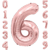 Balon din Folie Metalizata Vivimall, Figurina Cifra, Tema Aniversare 80 cm, Ambalaj Individual, Pai inclus, Umflare cu Aer sau Heliu, Rose, Cifra 6 - vivimall.ro