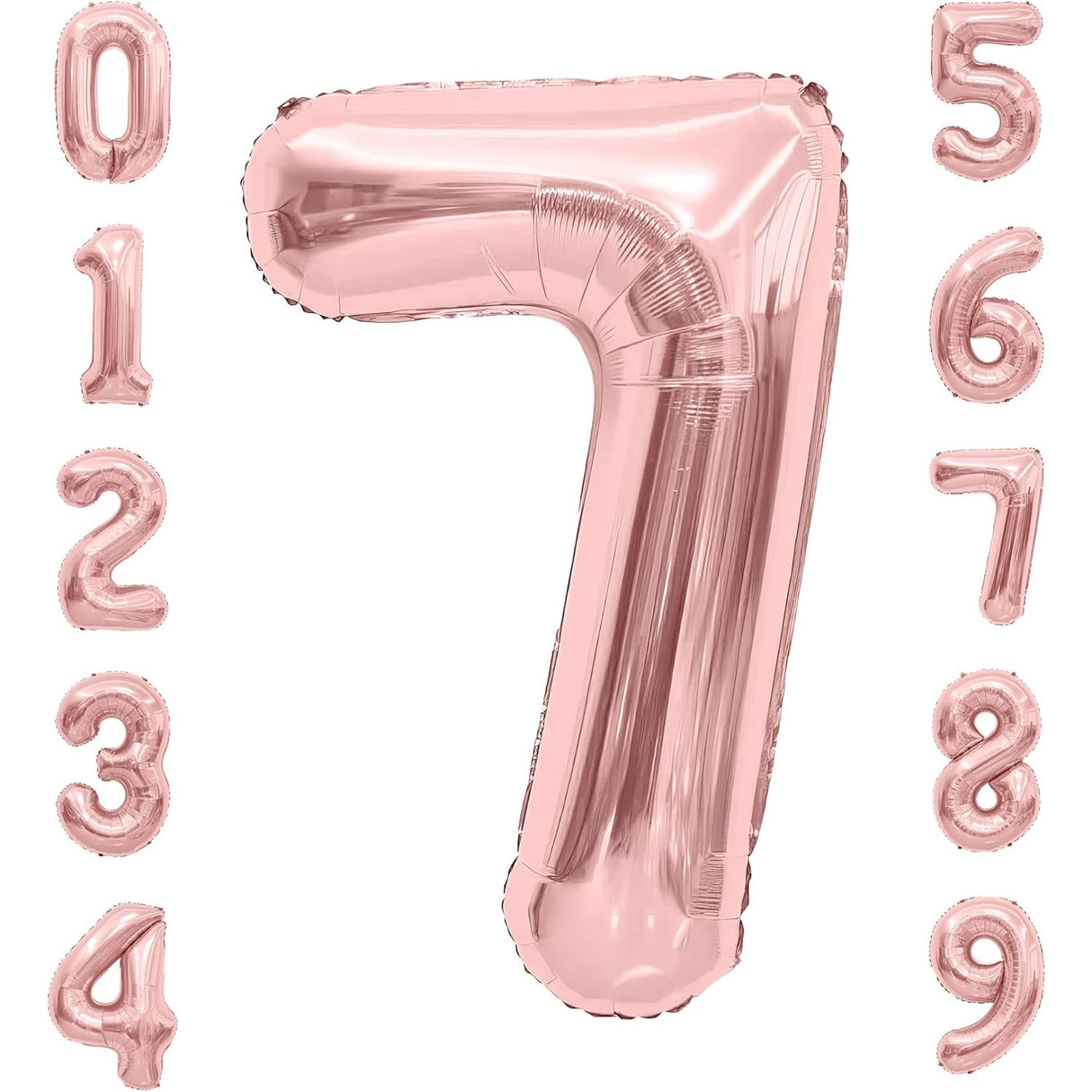 Balon din Folie Metalizata Vivimall, Figurina Cifra, Tema Aniversare 80 cm, Ambalaj Individual, Pai inclus, Umflare cu Aer sau Heliu, Rose, Cifra 7 - vivimall.ro