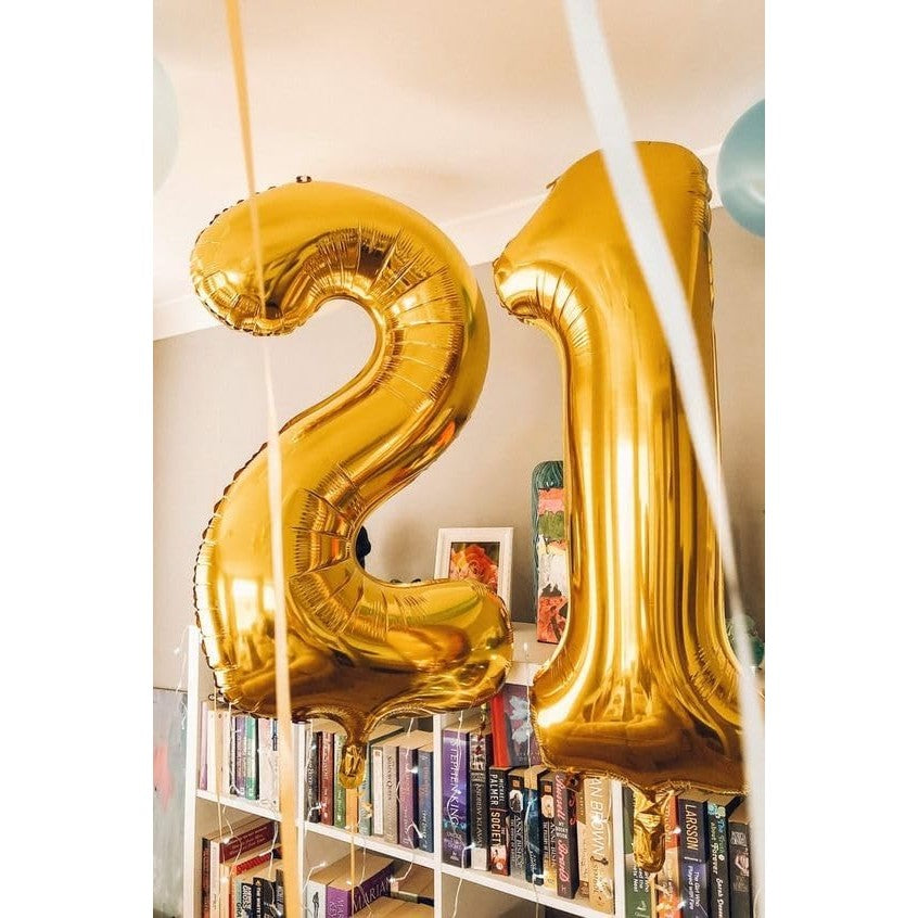 Fém fólia lufi, Számfigura, Születésnapi Motívum 40 cm, Egyedi csomagolás, Szalma mellékelve, Fújható levegővel vagy héliummal, 1-es szám