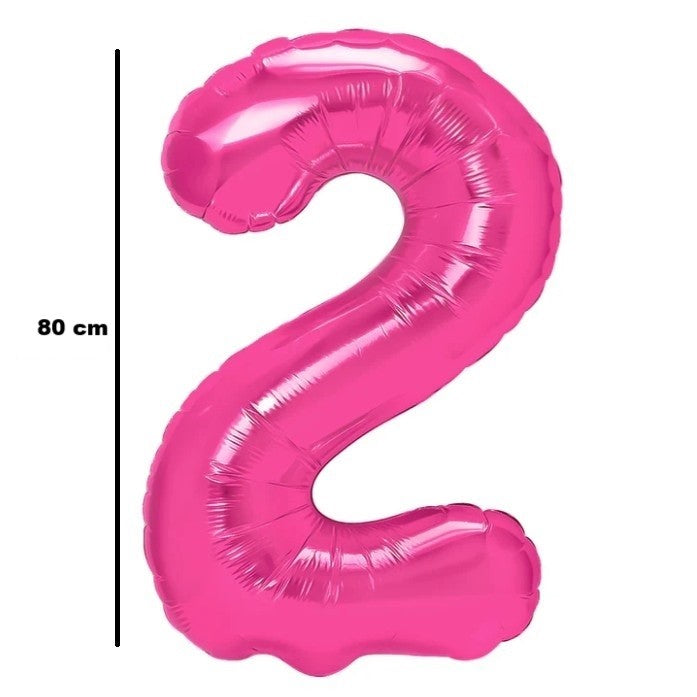 Fém fólia lufi, Számfigura, Születésnapi Motívum 80 cm, Egyedi csomagolás, Szalma mellékelve, Fújható levegővel vagy héliummal, 2-es szám