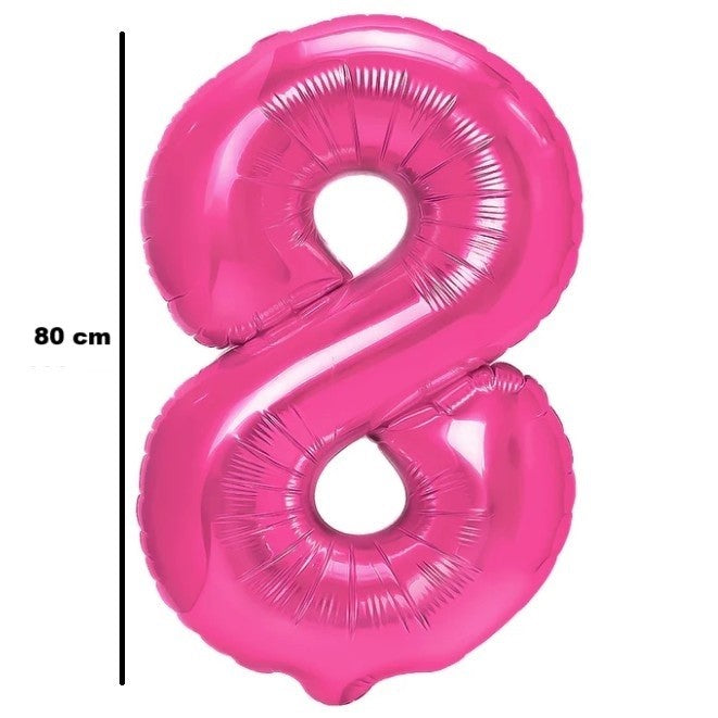 Fém fólia lufi, Számfigura, Születésnapi Motívum 80 cm, Egyedi csomagolás, Szalma mellékelve, Fújható levegővel vagy héliummal, 8-as szám