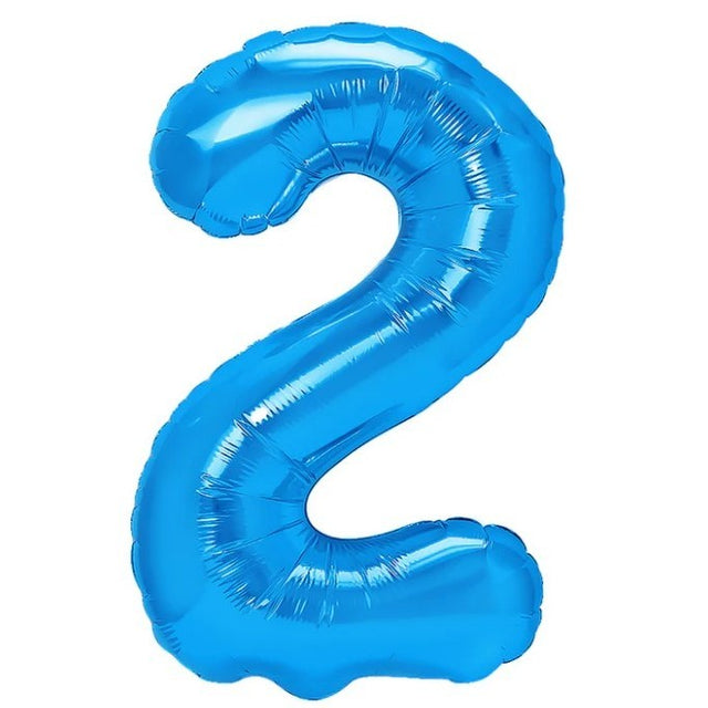 Balon din Folie Metalizata, Vivimall, Figurina Cifra, Tema Aniversare 80 cm, Ambalaj Individual, Pai inclus, Umflare cu Aer sau Heliu, Albastru, Cifra 2 - vivimall.ro