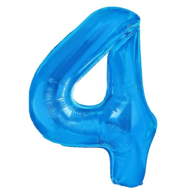 Balon din Folie Metalizata, Vivimall, Figurina Cifra, Tema Aniversare 80 cm, Ambalaj Individual, Pai inclus, Umflare cu Aer sau Heliu, Albastru, Cifra 4 - vivimall.ro