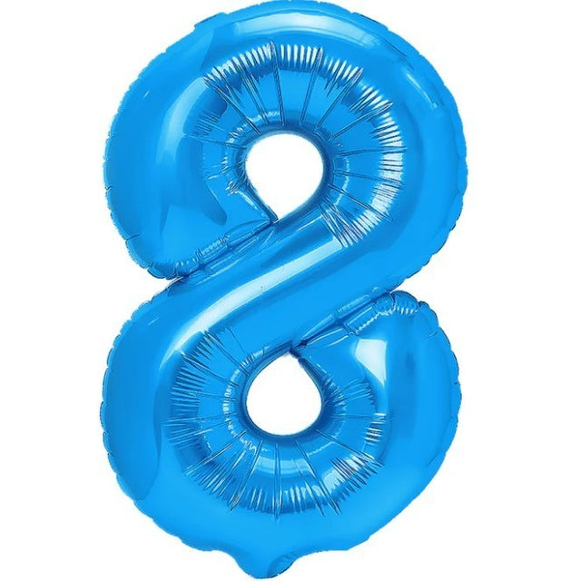 Balon din Folie Metalizata, Vivimall, Figurina Cifra, Tema Aniversare 80 cm, Ambalaj Individual, Pai inclus, Umflare cu Aer sau Heliu, Albastru, Cifra 8 - vivimall.ro