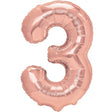 Balon din Folie Metalizata Vivimall, Figurina Cifra, Tema Aniversare 80 cm, Ambalaj Individual, Pai inclus, Umflare cu Aer sau Heliu, Rose Gold, Cifra 3 - vivimall.ro