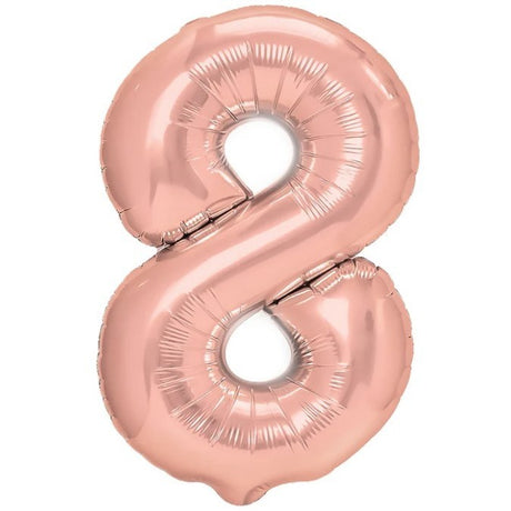 Balon din Folie Metalizata Vivimall, Figurina Cifra, Tema Aniversare 80 cm, Ambalaj Individual, Pai inclus, Umflare cu Aer sau Heliu, Rose Gold, Cifra 8 - vivimall.ro