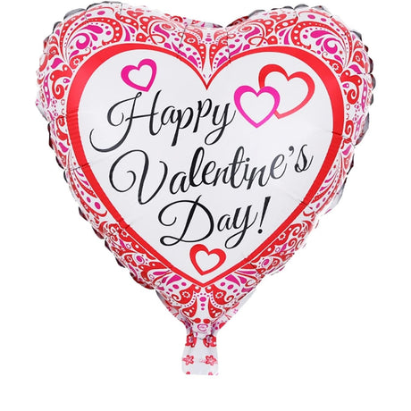 Balon din Folie Metalizata, Vivimall, Figurina Inimioara, Model Happy Valentine's Day, Tematica Iubire, 45 cm, Ambalaj Individual, Pai Inclus, Umflare cu Aer sau Heliu, Rosu - vivimall.ro