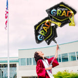 Balon din Folie Metalizata, Vivimall, Figurina, Model Toca Congrats Grad, Tematica Absolvire,- 66x66 cm, Ambalaj Individual, Pai Inclus, Umflare cu Aer sau Heliu, Negru - vivimall.ro