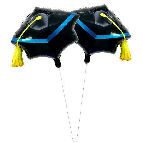 Balon din Folie Metalizata, Vivimall, Figurina, Model Toca Congrats Grad, Tematica Absolvire, 56x70 cm, Ambalaj Individual, Pai Inclus, Umflare cu Aer sau Heliu, Negru-Albastru - vivimall.ro