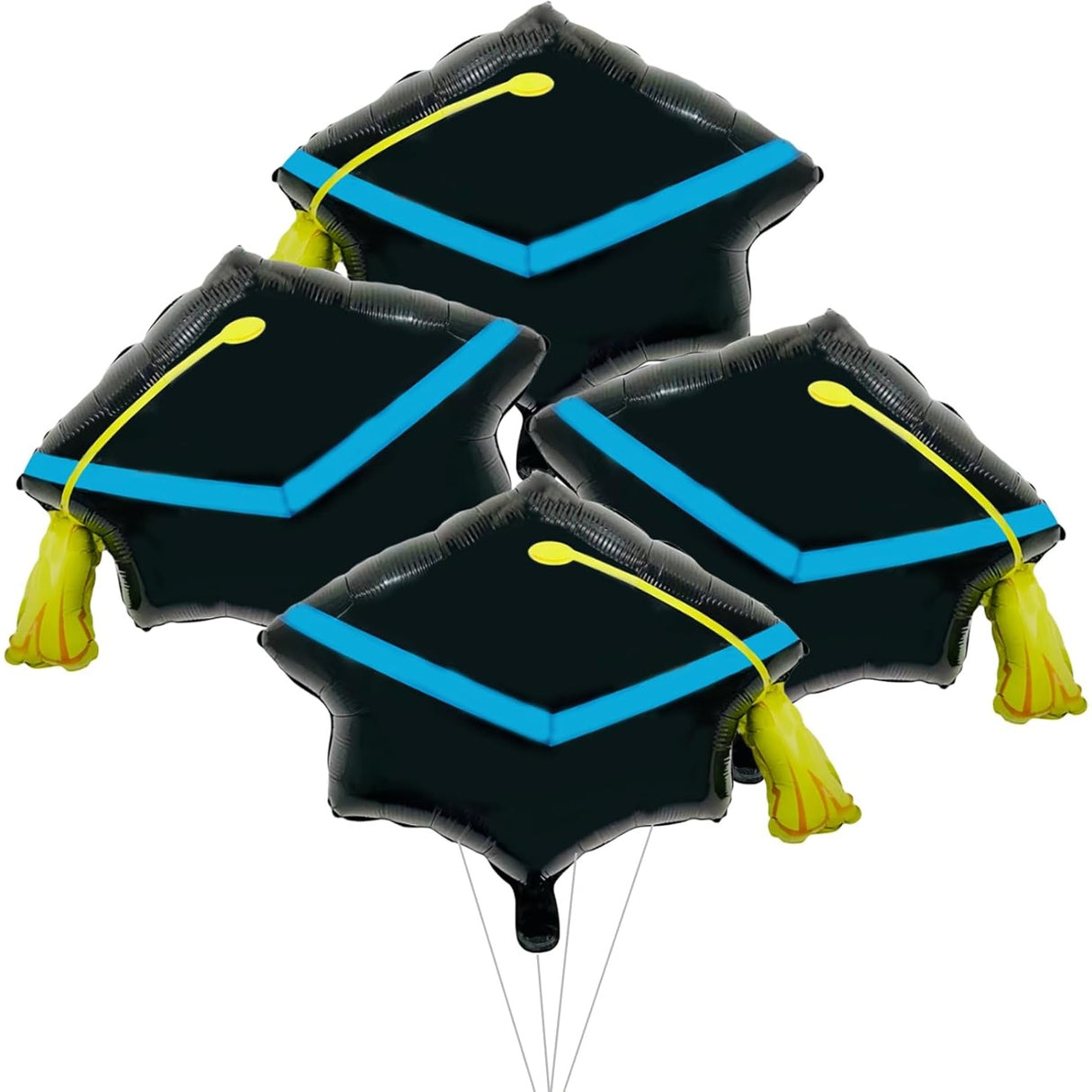 Balon din Folie Metalizata, Vivimall, Figurina, Model Toca Congrats Grad, Tematica Absolvire, 56x70 cm, Ambalaj Individual, Pai Inclus, Umflare cu Aer sau Heliu, Negru-Albastru - vivimall.ro