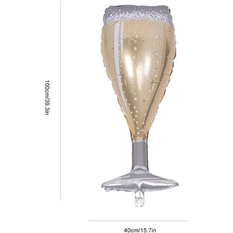 Balon din Folie Metalizata, Vivimall, Figurina Pahar de Sampanie, Tema Aniversare, 100x40 cm, Ambalaj Individual, Pai Inclus, Umflare cu Aer sau Heliu, Auriu - vivimall.ro