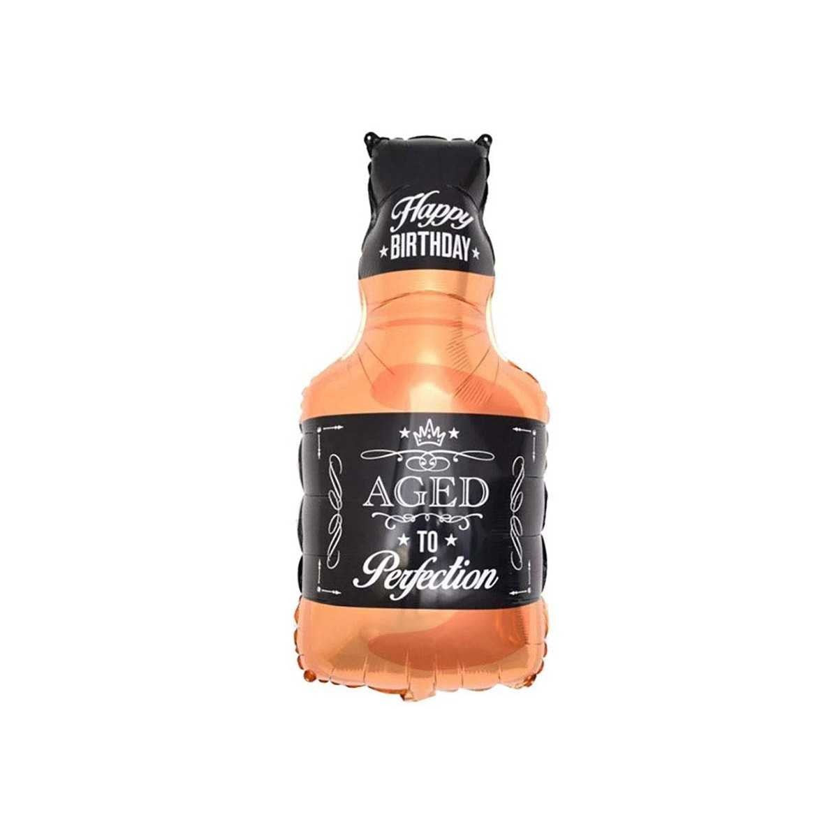 Balon din Folie Metalizata, Vivimall, Figurina Sticla de Whisky, Tema Aniversare, 90x45 cm, Ambalaj Individual, Pai Inclus, Umflare cu Aer sau Heliu, Maro - vivimall.ro