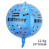 Balon din Folie Metalizata, Vivimall, Figurine 4D, Model Happy Birthday, Tematica Aniversara Bombonele, 63x24 cm, Ambalaj Individual, Pai Inclus, Umflare cu Aer sau Heliu, Albastru - vivimall.ro