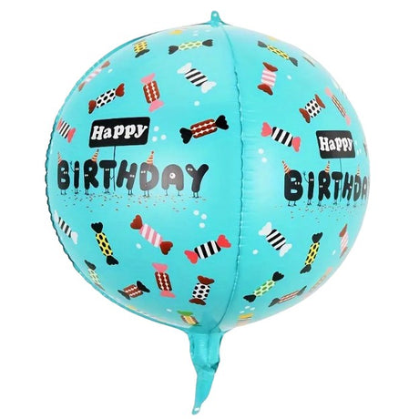 Balon din Folie Metalizata, Vivimall, Figurine 4D, Model Happy Birthday, Tematica Aniversara Bombonele, 63x24 cm, Ambalaj Individual, Pai Inclus, Umflare cu Aer sau Heliu, Blue - vivimall.ro