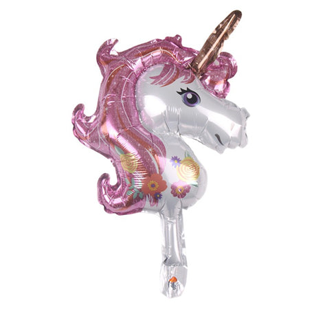 Balon din Folie Metalizata, Vivimall, Figurina Unicorn, Tema Animalute, 30 cm, Ambalaj Individual, Pai Inclus, Umflare cu Aer sau Heliu, Roz - vivimall.ro