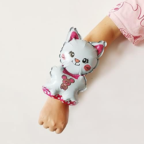 Balon din Folie Metalizata, Vivimall, Figurine Animalute, Tip Bratara, Model Pisica, 13 x 35 cm, Ambalaj Individual, Pai Inclus, Umflare cu Aer sau Heliu, Alb - vivimall.ro