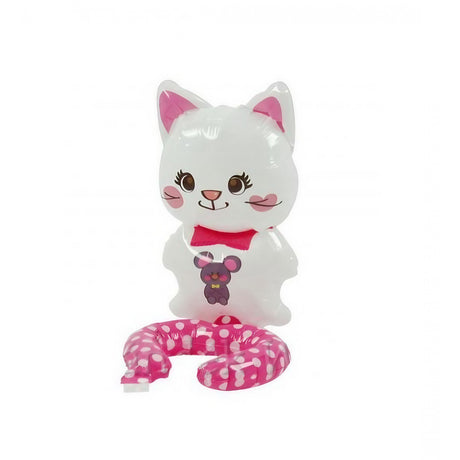 Balon din Folie Metalizata, Vivimall, Figurine Animalute, Tip Bratara, Model Pisica, 13 x 35 cm, Ambalaj Individual, Pai Inclus, Umflare cu Aer sau Heliu, Alb - vivimall.ro