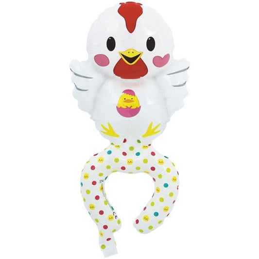 Balon din Folie Metalizata, Vivimall, Figurine Animalute, Tip Bratara, Model Gaina, Ambalaj Individual, Pai Inclus, Umflare cu Aer sau Heliu, Alb - vivimall.ro
