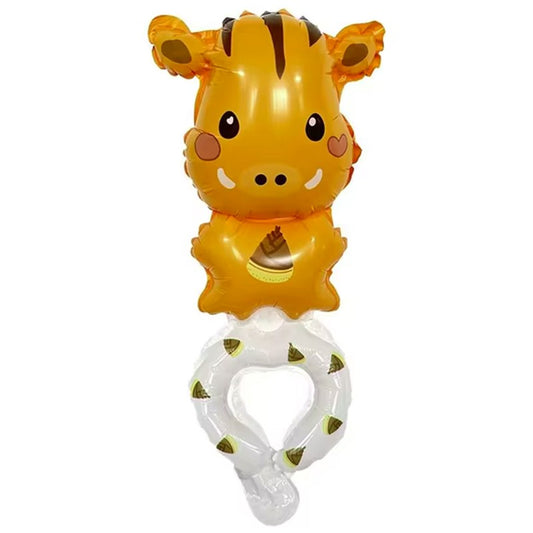 Balon din Folie Metalizata, Vivimall, Figurine Animalute, Tip Bratara, Model Mistret, Ambalaj Individual, Pai Inclus, Umflare cu Aer sau Heliu, Portocaliu - vivimall.ro