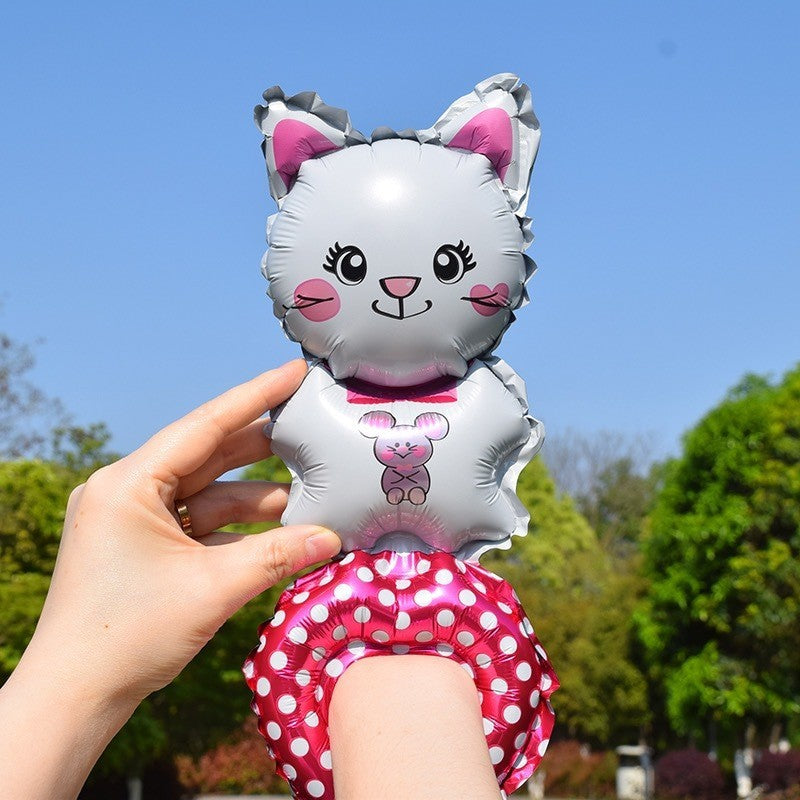 Balon din Folie Metalizata, Flippy, Figurine Animalute, Tip Bratara, Model Pisica, Ambalaj Individual, Pai Inclus, Umflare cu Aer sau Heliu, Alb - vivimall.ro