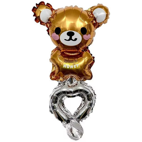 Balon din Folie Metalizata, Vivimall, Figurine Animalute, Tip Bratara, Model Ursulet, Ambalaj Individual, Pai Inclus, Umflare cu Aer sau Heliu, Maro - vivimall.ro