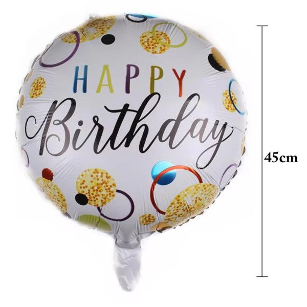 Fém fólia lufi, Figura, Boldog születésnapot, Évfordulós téma, 45 cm, ​​Egyedi csomagolás, Szalma mellékelve, Fújható levegővel vagy héliummal