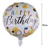 Fém fólia lufi, Figura, Boldog születésnapot, Évfordulós téma, 45 cm, ​​Egyedi csomagolás, Szalma mellékelve, Fújható levegővel vagy héliummal