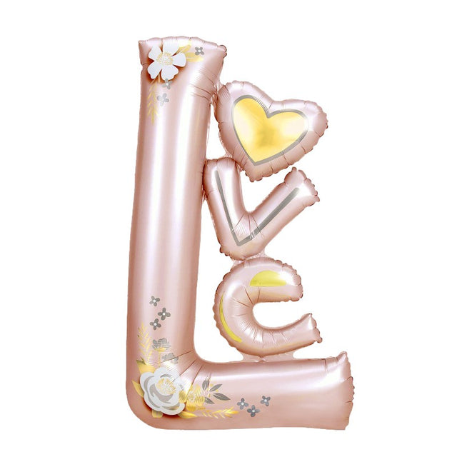 Balon din Folie Metalizata, Vivimall, Figurine, Model LOVE, Tematica Iubire, 110x64 cm, Ambalaj Individual, Pai Inclus, Umflare cu Aer sau Heliu, Roz Deschis - vivimall.ro