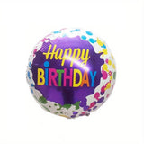 Set 3 Baloane din Folie Metalizata, Vivimall, Mini Figurina Rotunda, Model Happy Birthday, 45 cm, Ambalaj Individual, Pai inclus, Umflare cu Aer sau cu Heliu, Multicolor - vivimall.ro