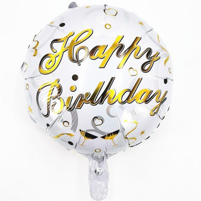 Balon din Folie Metalizata, Vivimall, Mini Figurina Rotunda, Model Happy Birthday, Tema Aniversare, 45 cm, Ambalaj Individual, Pai inclus, Umflare cu Aer sau Heliu, Argintiu - vivimall.ro
