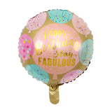 Balon din Folie Metalizata, Vivimall, Mini Figurina Rotunda, Model Happy Birthday Stay Fabulous, Tematica Aniversare, 45 cm, Ambalaj Individual, Pai Inclus, Umflare cu Aer sau Heliu, Multicolor - vivimall.ro
