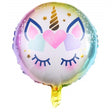 Balon din Folie Metalizata, Vivimall, Mini Figurina Rotunda, Model Unicorn, Happy Birthday, Tematica Aniversare, 45 cm, Ambalaj Individual, Pai Inclus, Umflare cu Aer sau Heliu, Multicolor - vivimall.ro
