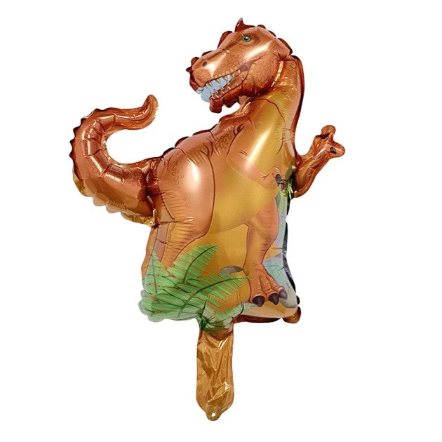 Fém fólia lufi, Mini dinoszaurusz figurák, Születésnapi témájú, Egyedileg csomagolva, Szalma mellékelve, Levegővel vagy Héliummal felfújva