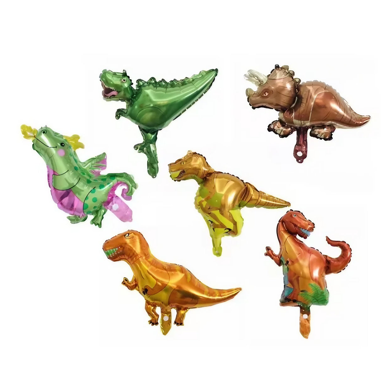 Balon din Folie Metalizata, Vivimall, Mini Figurine Dinozauri, Model Velociraptor, Tematica Aniversare, 48x43 cm, Ambalaj Individual, Pai Inclus, Umflare cu Aer sau Heliu, Multicolor - vivimall.ro