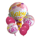 Balon din Folie Metalizata, Vivimall, Mini Figurine, Model Balon cu Aer Cald Fetita, Tematica Welcome Baby, 80x62 cm, Ambalaj Individual, Pai Inclus, Umflare cu Aer sau Heliu, Roz - vivimall.ro