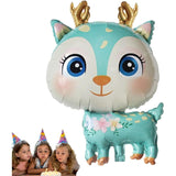 Fém fólia lufi, Mini figura, Szarvas modell, Születésnapi téma, Egyedi csomagolás, Szalma mellékelve, Fújható levegővel vagy héliummal,