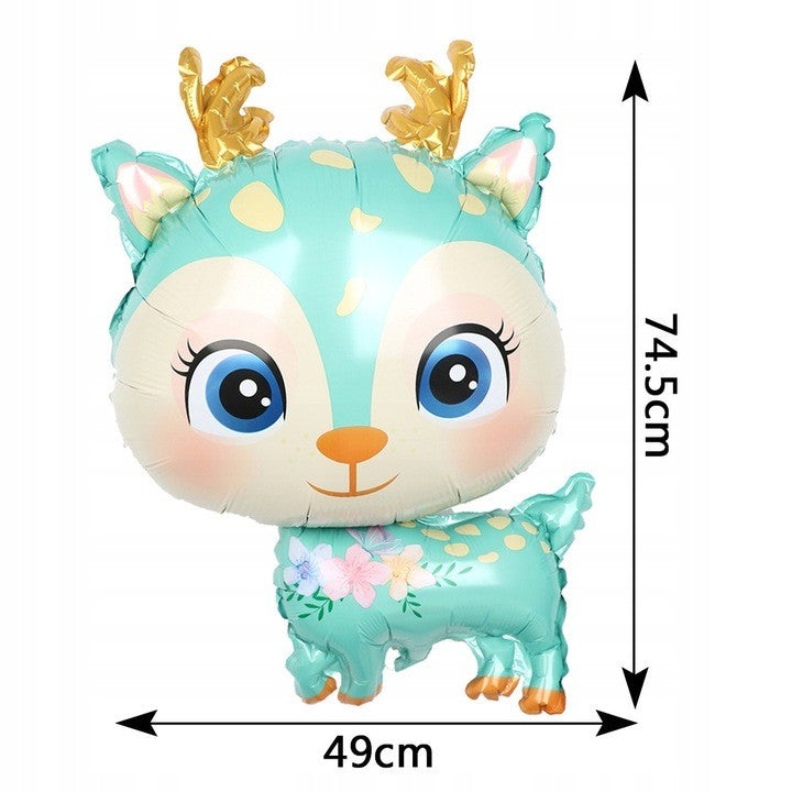 Fém fólia lufi, Mini figura, Szarvas modell, Születésnapi téma, Egyedi csomagolás, Szalma mellékelve, Fújható levegővel vagy héliummal,