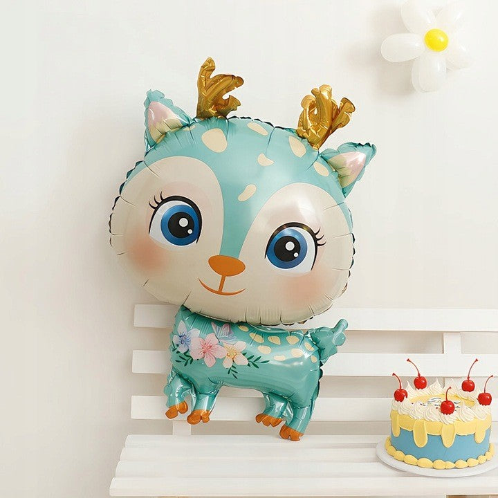 Fém fólia lufi, Mini figura, Szarvas modell, Születésnapi téma, Egyedi csomagolás, Szalma mellékelve, Fújható levegővel vagy héliummal,