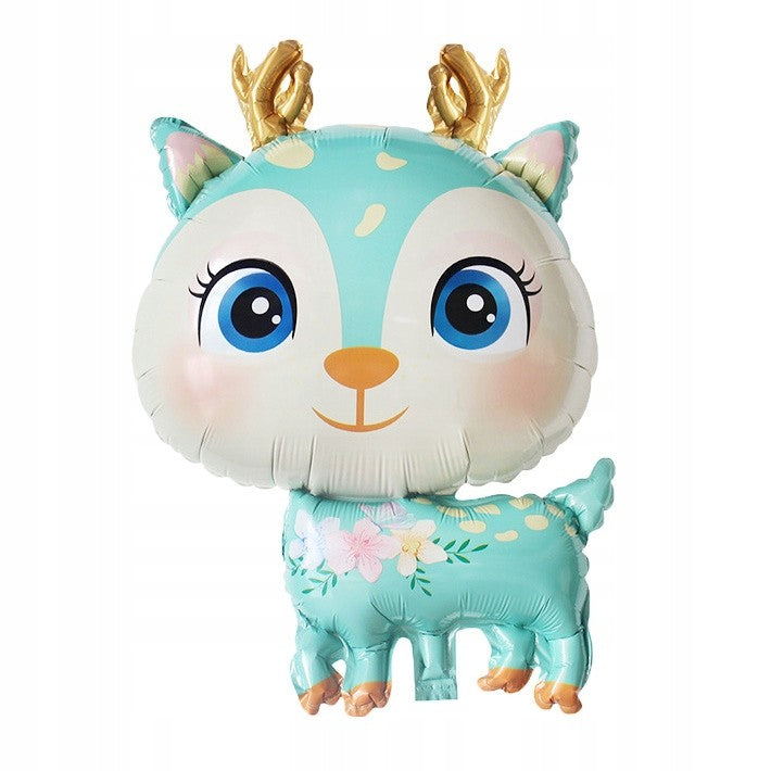 Fém fólia lufi, Mini figura, Szarvas modell, Születésnapi téma, Egyedi csomagolás, Szalma mellékelve, Fújható levegővel vagy héliummal,