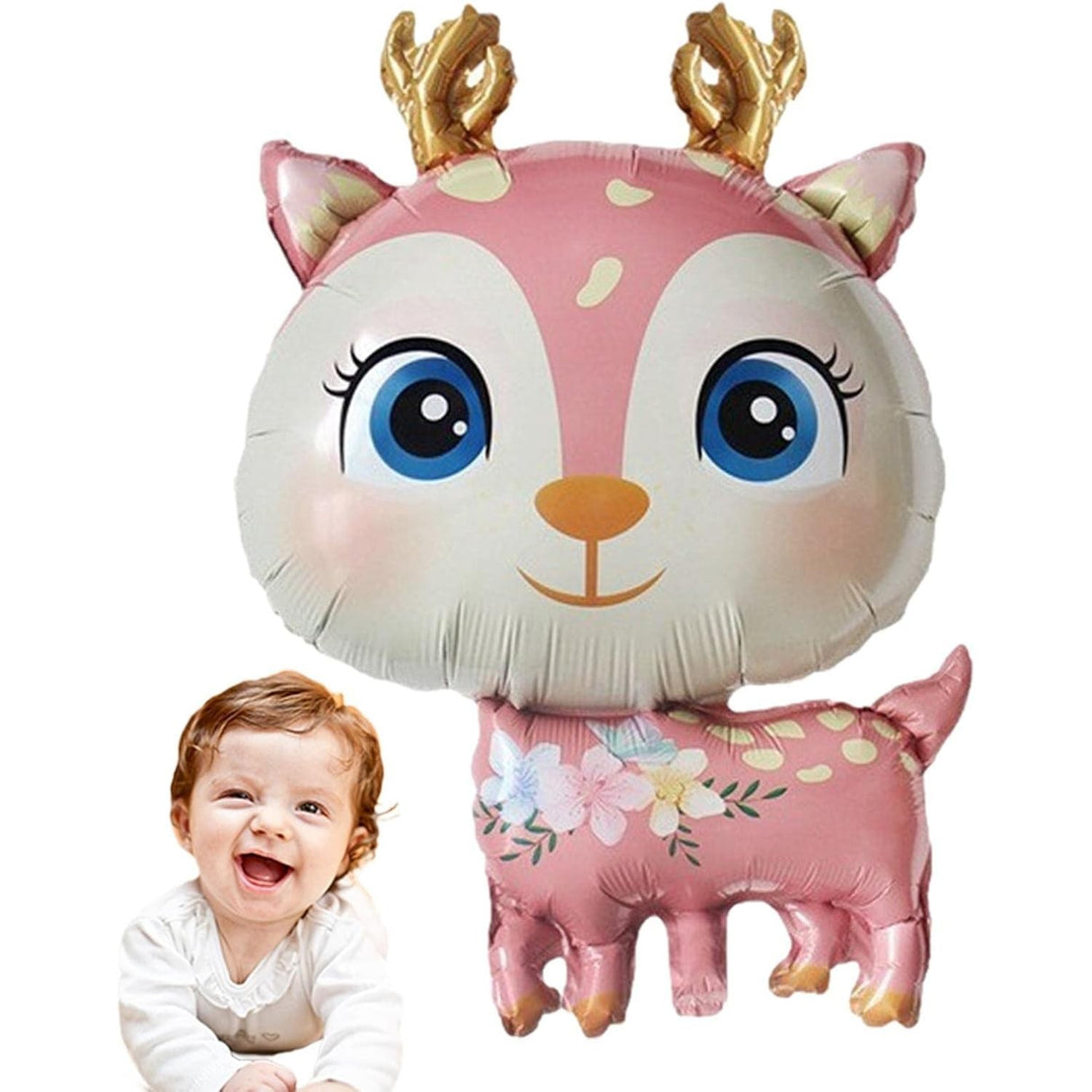 Fém fólia lufi, Mini figura, Szarvas modell, Születésnapi téma, Egyedi csomagolás, Szalma mellékelve, Fújható levegővel vagy héliummal,