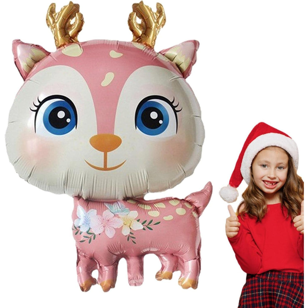 Fém fólia lufi, Mini figura, Szarvas modell, Születésnapi téma, Egyedi csomagolás, Szalma mellékelve, Fújható levegővel vagy héliummal,