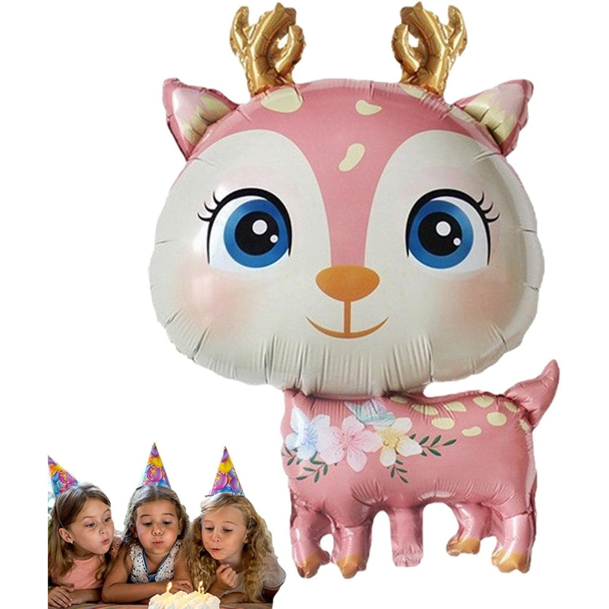Fém fólia lufi, Mini figura, Szarvas modell, Születésnapi téma, Egyedi csomagolás, Szalma mellékelve, Fújható levegővel vagy héliummal,