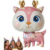 Fém fólia lufi, Mini figura, Szarvas modell, Születésnapi téma, Egyedi csomagolás, Szalma mellékelve, Fújható levegővel vagy héliummal,