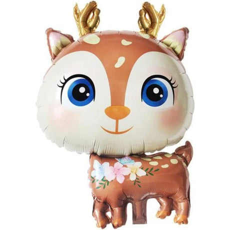 Fém fólia lufi, Mini figura, Szarvas modell, Születésnapi téma, Egyedi csomagolás, Szalma mellékelve, Fújható levegővel vagy héliummal,