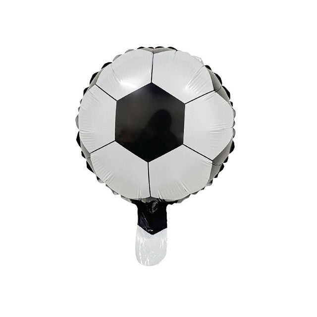 Balon din Folie Metalizata, Vivimall, Mini Figurine, Model Minge de Fotbal, Tematica Aniversare, 30x24 cm, Ambalaj Individual, Pai Inclus, Umflare cu Aer sau Heliu, Alb-Negru - vivimall.ro